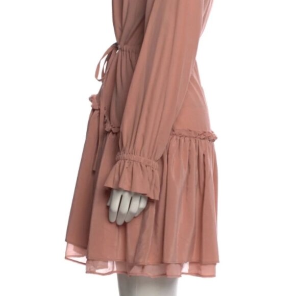 NWT AllSaints Alia Ruffle Silk Nude Pink Neutrals Mini Dress M $248 - Picture 7 of 8